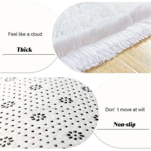 Soft Shag Runner Rug for Bedroom,2x6 Feet Fluffy Rugs with Non-Slip Bottom,White - Picture 4 of 6